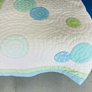 Pottery Barn Teen White Quilt with Blue and Green Circles
